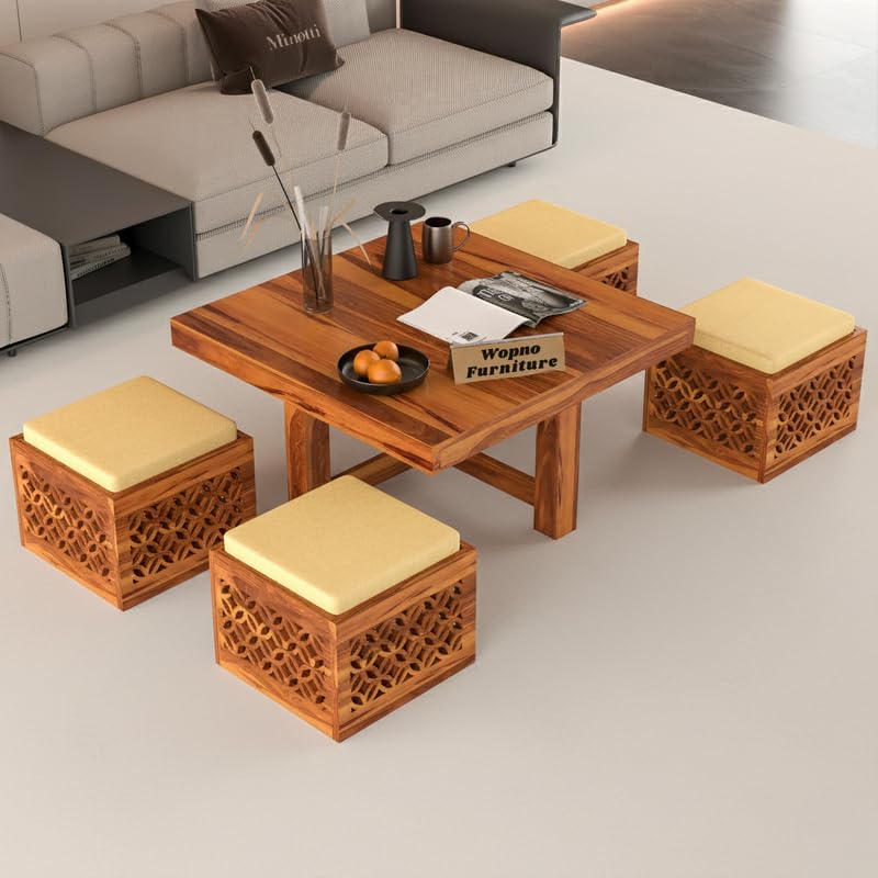 Rosewood Teapoy/Coffee Table with Cushioned Stool